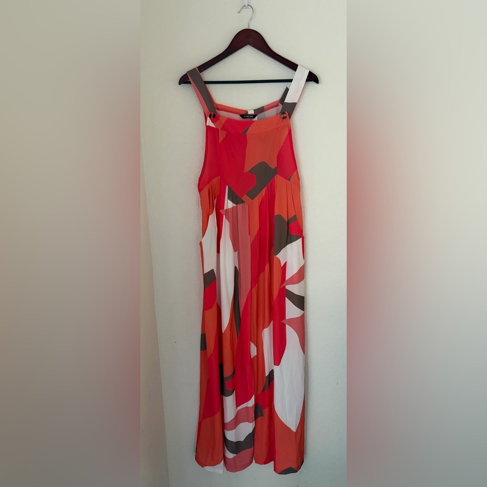 Chic Red and White Abstract Maxi Jumper